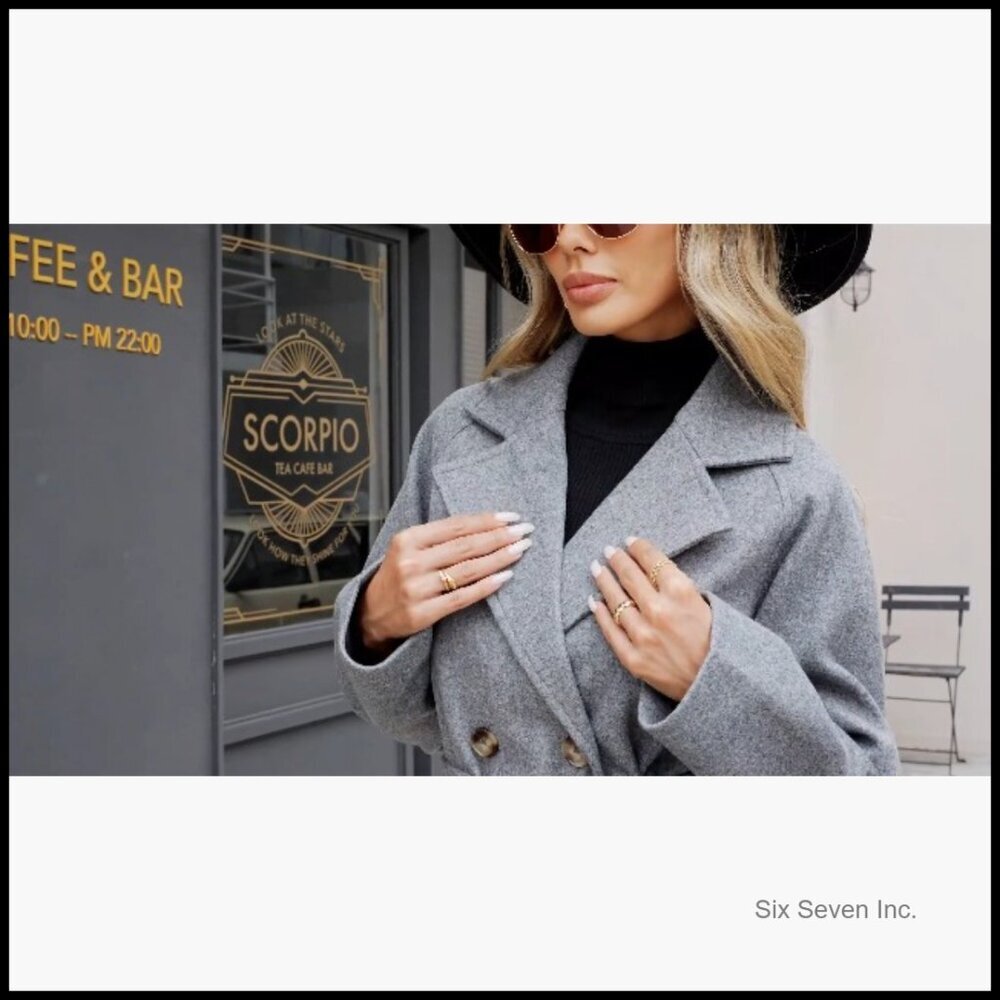 Wool Blend Pea Coat with Belt, Double Breasted Trench Coat - Picture 7 of 7